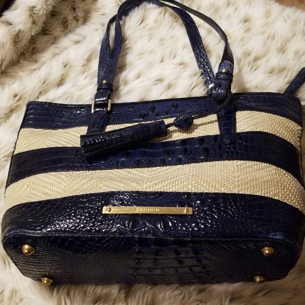 Brahmin Croco Straw Tote